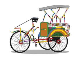 Rickshaw becak bandung west java. Tricycle vehicle. Isolated on white background. vector