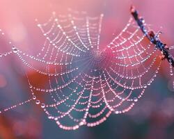 Glistening raindrops on a spider web photo