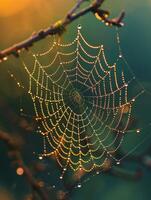 Glistening raindrops on a spider web photo