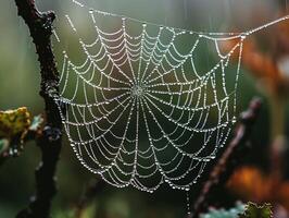 Glistening raindrops on a spider web photo