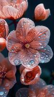 Delicate flower petals close-up with dew photo