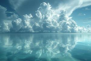 Dramatic cloud formations looming over a calm sea photo