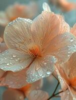 delicado flor pétalos de cerca con Rocío foto