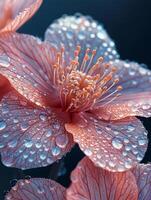 Delicate flower petals close-up with dew photo