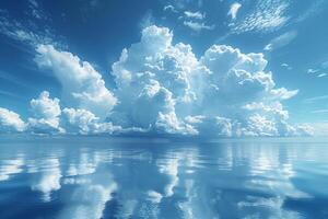 Dramatic cloud formations looming over a calm sea photo