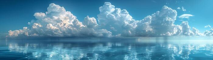 Dramatic cloud formations looming over a calm sea photo