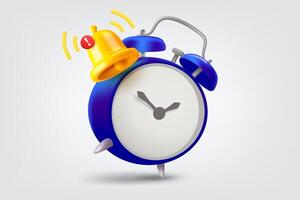 Blue alarm clock with ringing bell. 3d illustration vector