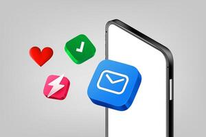 Mobile application icons with modern smartphone. 3d illuistration vector