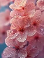 Delicate flower petals close-up with dew photo