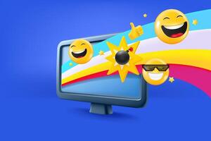 Social media entertainment concept with lcd monitor. 3d illustration vector