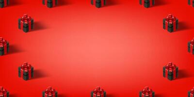 Abstract background with gift boxes with red bows. 3d vector