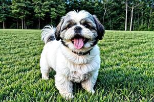 sonriente perro al aire libre campo contento foto
