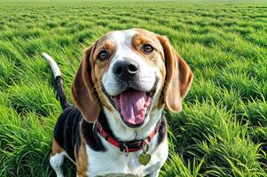 smiling dog outdoor field happy photo