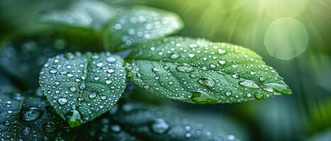 Close-up of raindrops on a vibrant green leaf photo