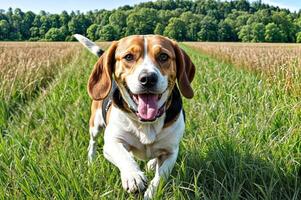 smiling dog outdoor field happy photo