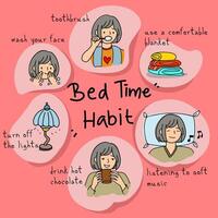 Set Image and icon of Bed time habit a girl on a pink background vector