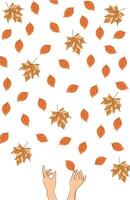 Hands holding dry leaves in falling autumn vector