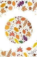 Form a circle from various types of dry leaves in autumn on white vector