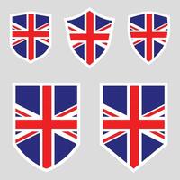 Set of United Kingdom Flag in Shield Shape Frame vector