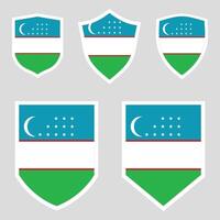 Set of Uzbekistan Flag in Shield Shape frame vector
