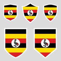 Set of Uganda Flag in Shield Shape Frame vector