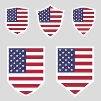 Set of United States Flag in Shield Shape Frame vector