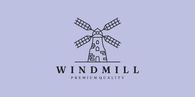 windmill line art logo illustration minimalist design vector