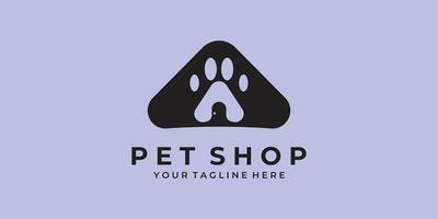 pet shop logo with house and animal footprints illustration design vector