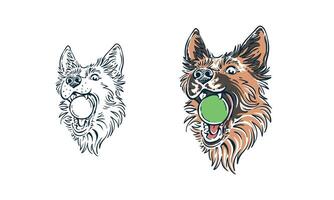 Happy german shepherd dog portrait face playing with the ball illustration design vector