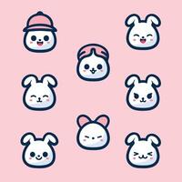 Cute Bunny Faces With Different Expressions vector