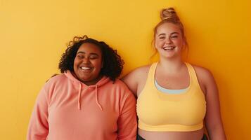 Two Fat Woman from Different Race Taking Picture Together photo