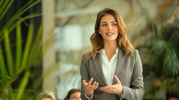 Beautiful Business Woman Doing Presentation Office Meeting photo