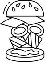 burger levitation outline illustration vector