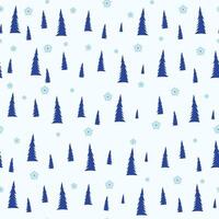 Winter graphic seamless pattern with christmas trees and snowflakes. Hand drawn illustration. New Year vector