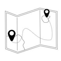 outline illustration of paper map with route. Folded map icon. Travel concept. Element for print, banner, card, brochure, logo. vector