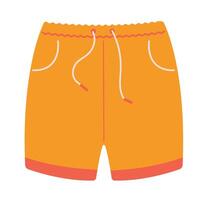 naranja trajes de baño para hombres ilustración. dibujos animados dibujo de masculino nadar pantalones cortos o calzoncillos aislado en blanco antecedentes. verano, Moda concepto. elemento para imprimir, bandera, tarjeta, folleto. vector