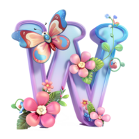 fleur et papillon alphabet conception png