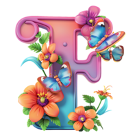 Flower and Butterfly Alphabet Design png