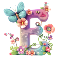 Flower and Butterfly Alphabet Design png