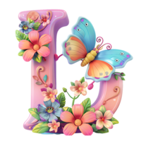 fleur et papillon alphabet conception png