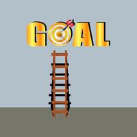 Ladder to the gold target in word goal over blue background. vector