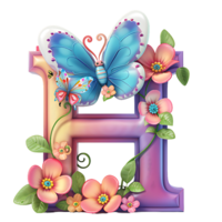 Flower and Butterfly Alphabet Design png