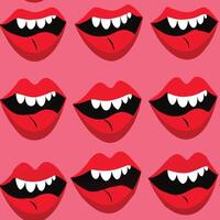 red lips with teeth on a pink background vector