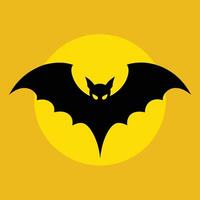 A yellow background with a black bat in the center. vector