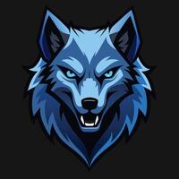 wolf with glowing blue eyes, set against a black background vector