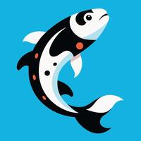 A fish with a white belly and black spots jumping out of the water. vector