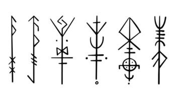nórdico céltico runas, conjunto nórdico proteccion símbolos en garabatear estilo, amuleto, brujería señales en blanco antecedentes. vector