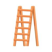 Wooden ladder in cartoon style isolated on white background. Portable stairs concept, household element, object. Vintage stairway. vector