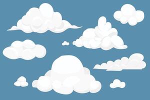 Collection clouds weather simple cute design isolated on blue background. Set soft object, design element. vector