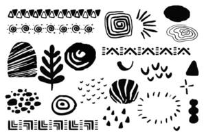 Set african tribal ethnic shapes elements in doodle style isoated on white background. Brush ornaments native sign. vector